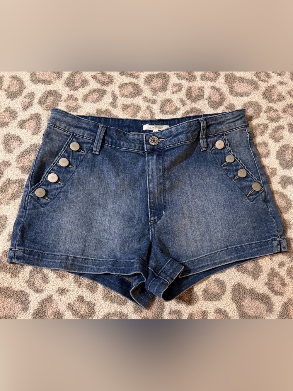 STS Blue Classic Dark Blue Denim Button-Accent Shorts
